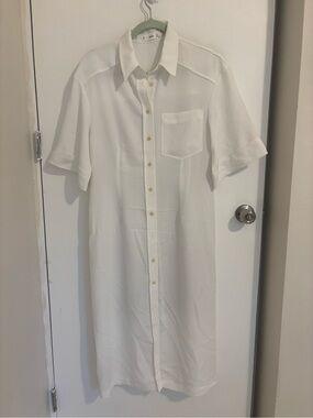 Mango White Button-Front Maxi Shirt Dress